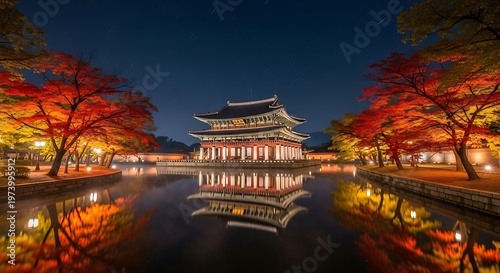 Gyeongbokgung Palace at Night - A Stunning Reflection in Autumn.