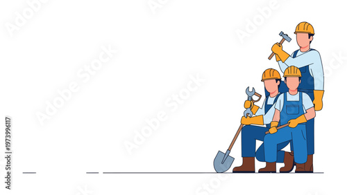 Building the Future: A team of construction workers stand side-by-side with their tools. Representing dedication and skill in action