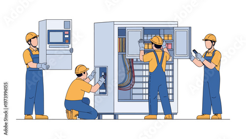Installation Technicians at Work: A team of skilled technicians meticulously install and maintain intricate machinery, demonstrating expertise and precision. 