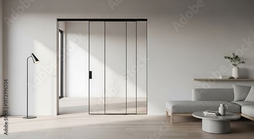 Sophisticated living room showcases modern sliding glass door system