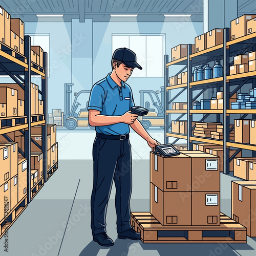 Dedicated Logistics Professional Scanning Boxes for Efficient Inventory Management within a Modern Warehouse Environment, Optimizing Supply Chain Operations and Stock Control