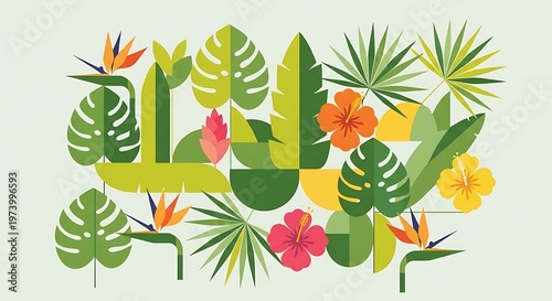 Stylized tropical foliage arrangement against a clean background