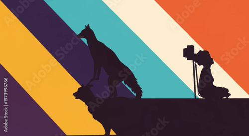 Photographer and dog on rooftop.