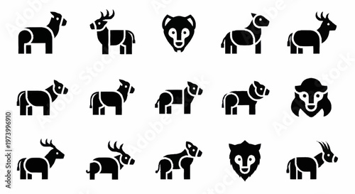 Black silhouettes of various wild goats.