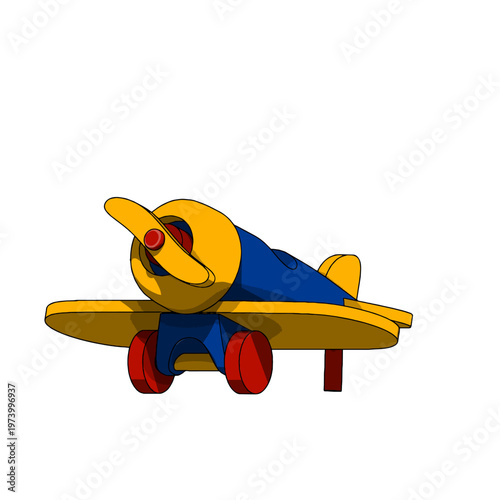Vintage Airplane Plane Child Toy with Propeller. Vector Illustration.