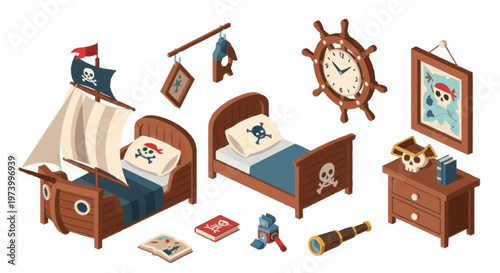 Pirate themed kids bedroom furniture set.