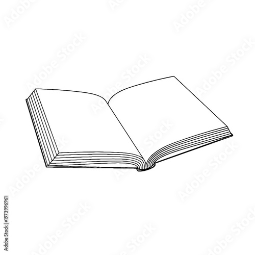 Outline for Coloring of Hardcover Book with Bookmark on White Background. Vector Illustration.