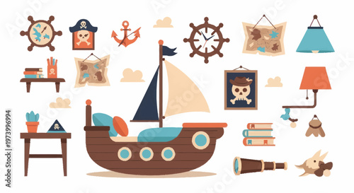 Brown Wooden Toy Sail Boat Model.