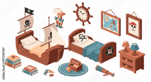 Pirate themed kids bedroom furniture set.