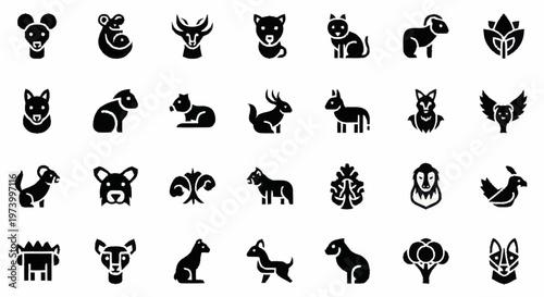 Black silhouettes of various wild animals.