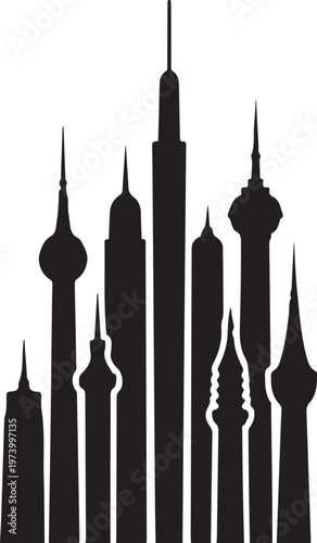 Kuwait City skyline with modern skyscrapers and towers silhouette