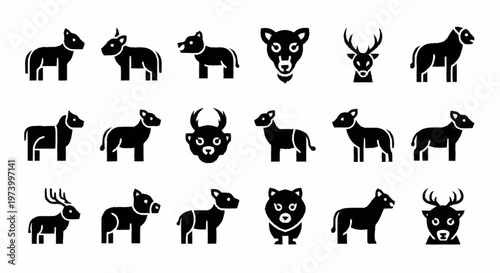 Black silhouettes of various animal icons.