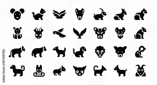 Black silhouettes of various animal icons.