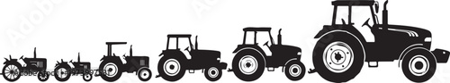 Tractor Silhouettes in a Row on White Background Illustration