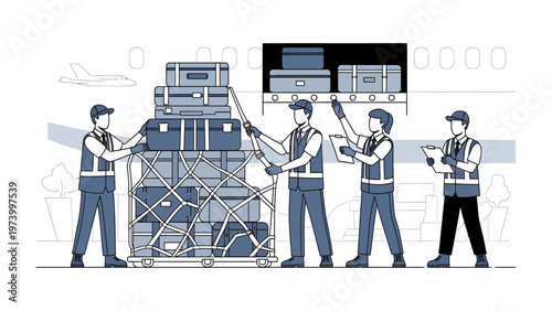 Airport Luggage Handling: Airport workers efficiently load and manage luggage and cargo, essential for smooth air travel.