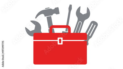 Toolbox Essentials: A graphic representation of a classic red toolbox, brimming with essential tools for construction, repair, and DIY projects. 