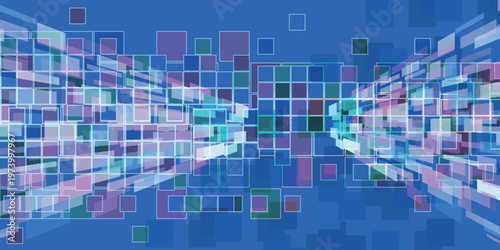 Abstract Digital Geometric Pattern with Blue Squares