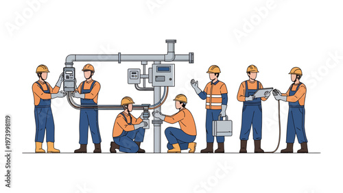 Engineering Team's Precision: A skilled team of engineers meticulously working on complex machinery, showcasing expertise, collaboration, and dedication in their field.