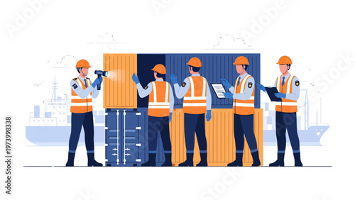 Container Inspection: A team of skilled inspectors meticulously examines shipping containers, ensuring quality and safety in global trade and logistics.