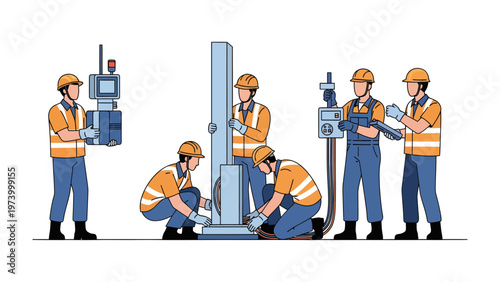 Building Infrastructure Team: Illustrative representation of a construction crew meticulously at work, collaborating to assemble crucial infrastructure elements