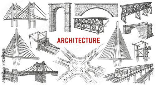 Various architectural structures and bridges.