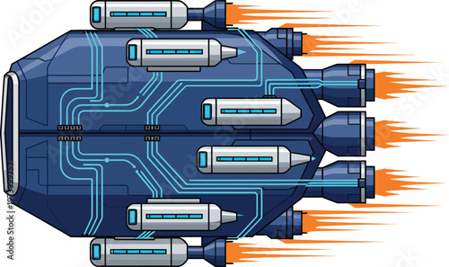 Futuristic Spaceship with Advanced Propulsion Systems and Circuitry Design.