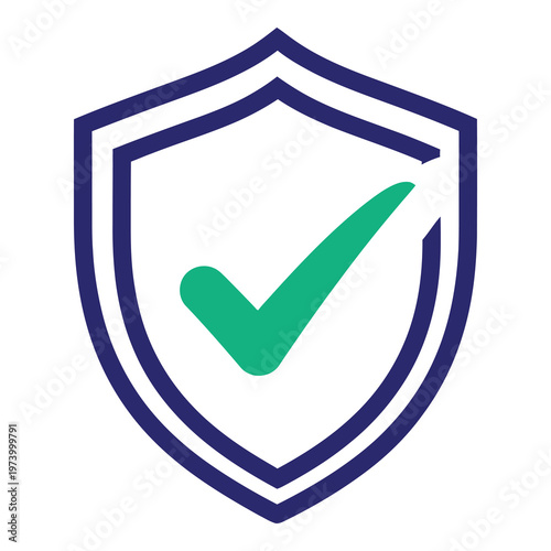 Shield icon with green check mark for security and protection online symbol icon