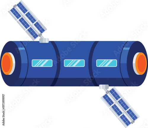 Futuristic Space Station with Solar Panels and Windows.