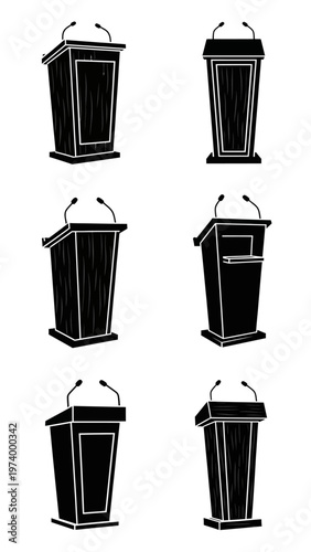 Presentation Podium Collection: Diverse Styles with Microphones for Speeches
