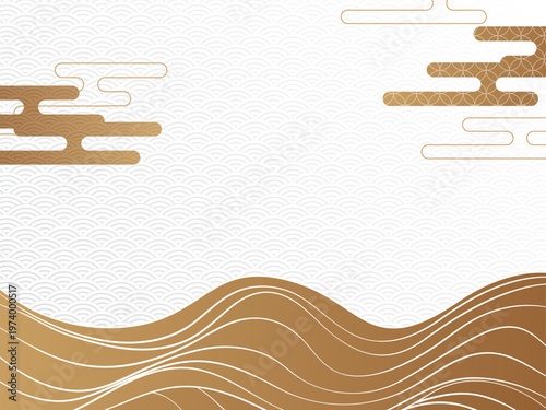 金色のおしゃれな和風の海の背景素材