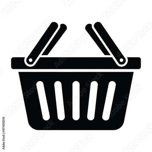 Black shopping basket icon with handle isolated on white background icon