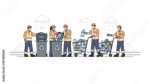 Environmental Conservation Crew: A dedicated team works diligently, collecting and sorting recyclable materials, contributing to a cleaner, greener environment. 