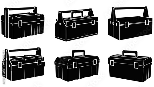 Collection of Black Toolbox Silhouettes, Various Designs and Angles