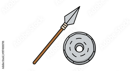 Spear and shield ancient weaponry tools.