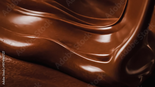 Konstfotografi Melted chocolate flowing in close up smooth glossy texture rich dessert background