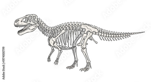 Dinosaur skeleton fossilized ancient creature.