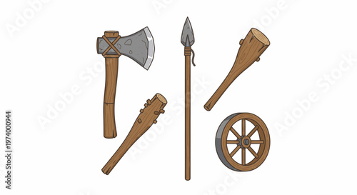 Vintage medieval wooden handled tools.