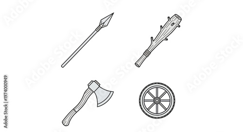 Ancient weapons and tools set.
