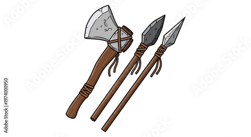 Ancient Primitive Hunting Weapons Tools.