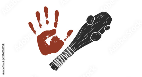 Guitar neck with red hand print.