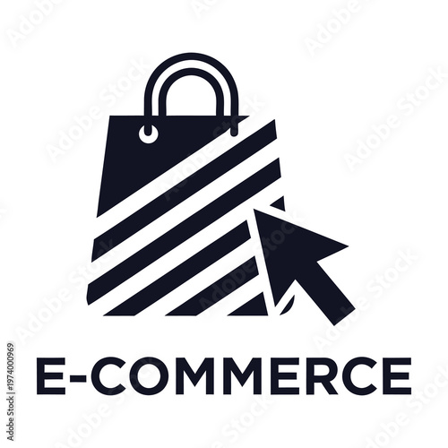 Ecommerce shopping bag with cursor icon on white background icon