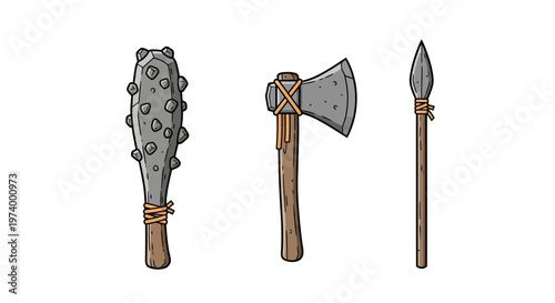 Ancient Primitive Hunting Tools Weapons.