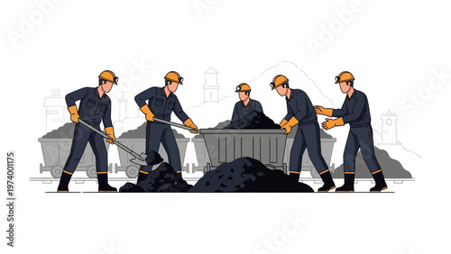 Mining Crew in Action: A determined team of miners, adorned in protective gear, toiling diligently to extract resources, symbolizing the essential role of industry.