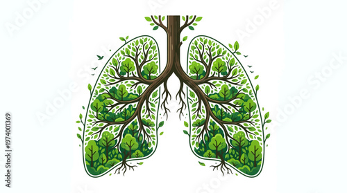 Lungs with Internal Green Forest and Trees, Ecology Concept