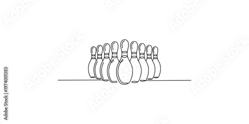 A set of ten bowling pins in a triangular formation on a flat surface tenpins