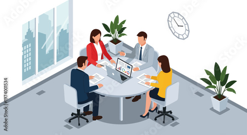 Business people sitting at meeting table.