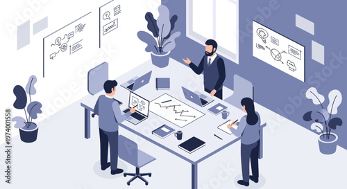 Business people working at office desk.