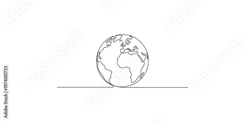 A black line drawing of the Earth from space on a white background globe world