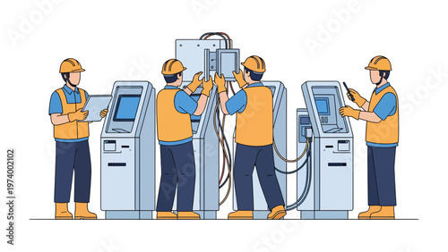 Factory Installation Team: Skilled technicians collaborate on site to assemble and integrate industrial machinery components.