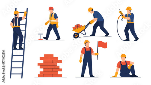 Construction Crew: A series of illustrations displaying various construction workers performing their respective tasks, essential for any project.
